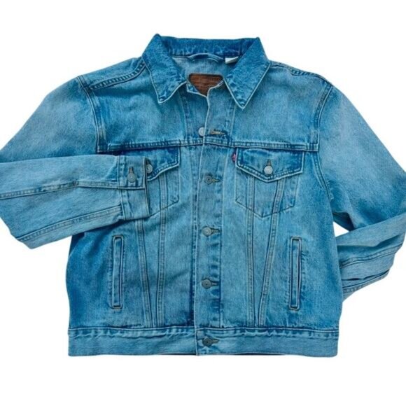 Levi's Trucker Jean Jacket Classic Size Large Light Blue Wash Denim Button Front - Picture 2 of 9
